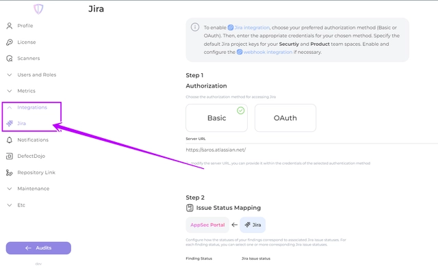 Jira integration configuration - Docs - Whitespots.io