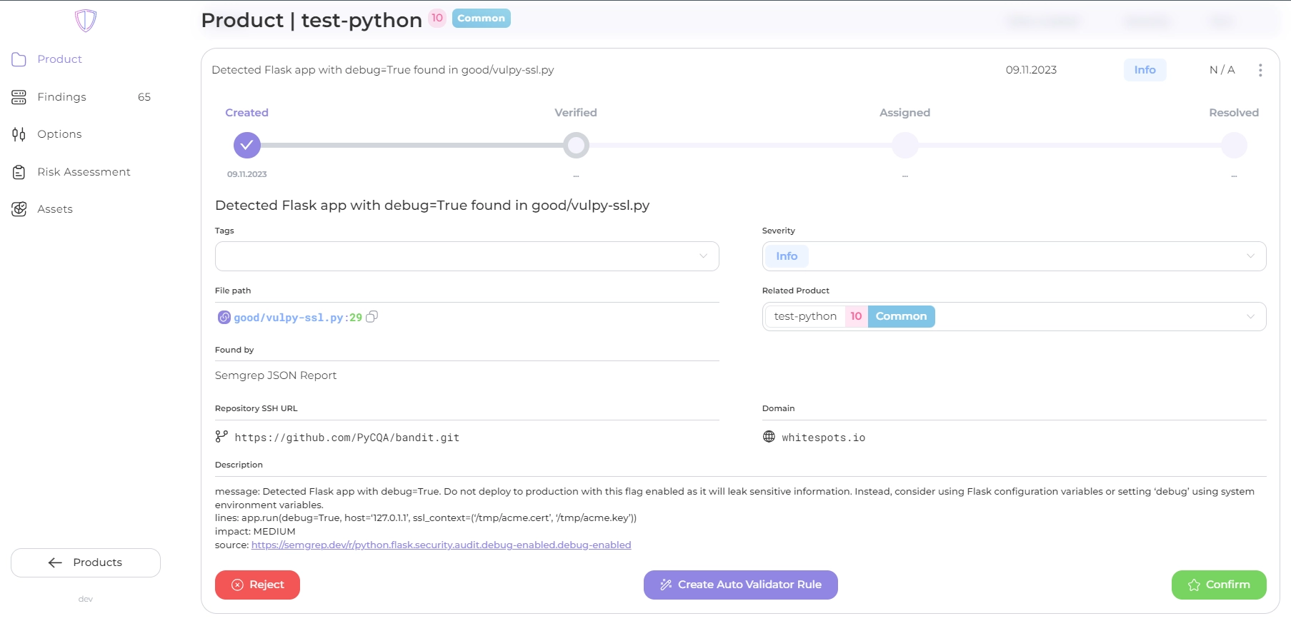 Expanded finding details