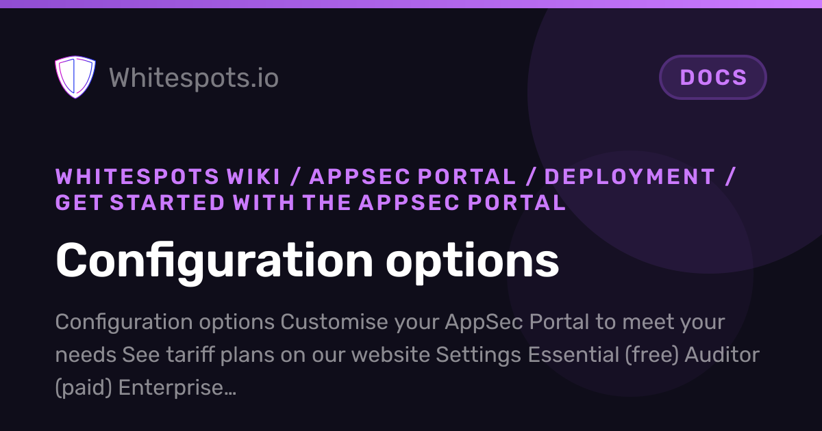 Configuration options - Docs - Whitespots.io
