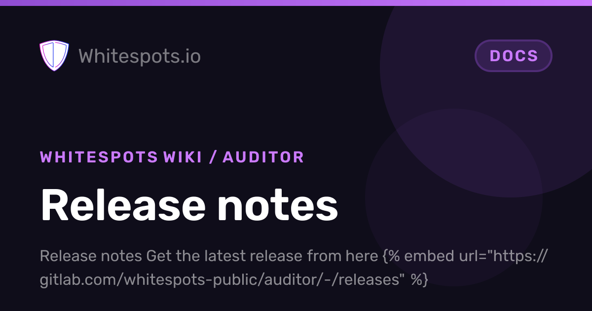 🗒️ Release notes - Docs - Whitespots.io